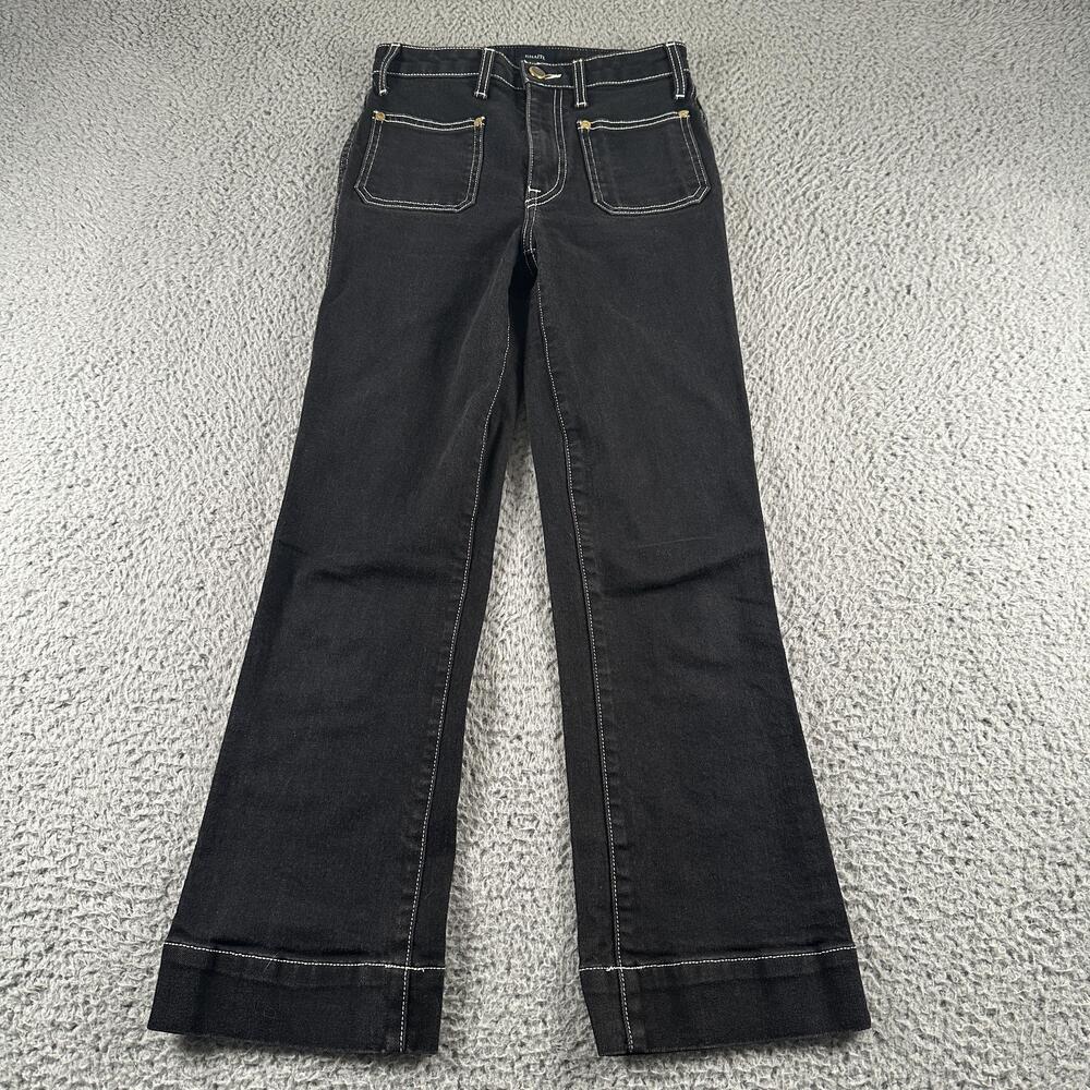 Khaite Raquel Straight Jeans Womens 24 Black High Rise Cropped Stretch Denim USA